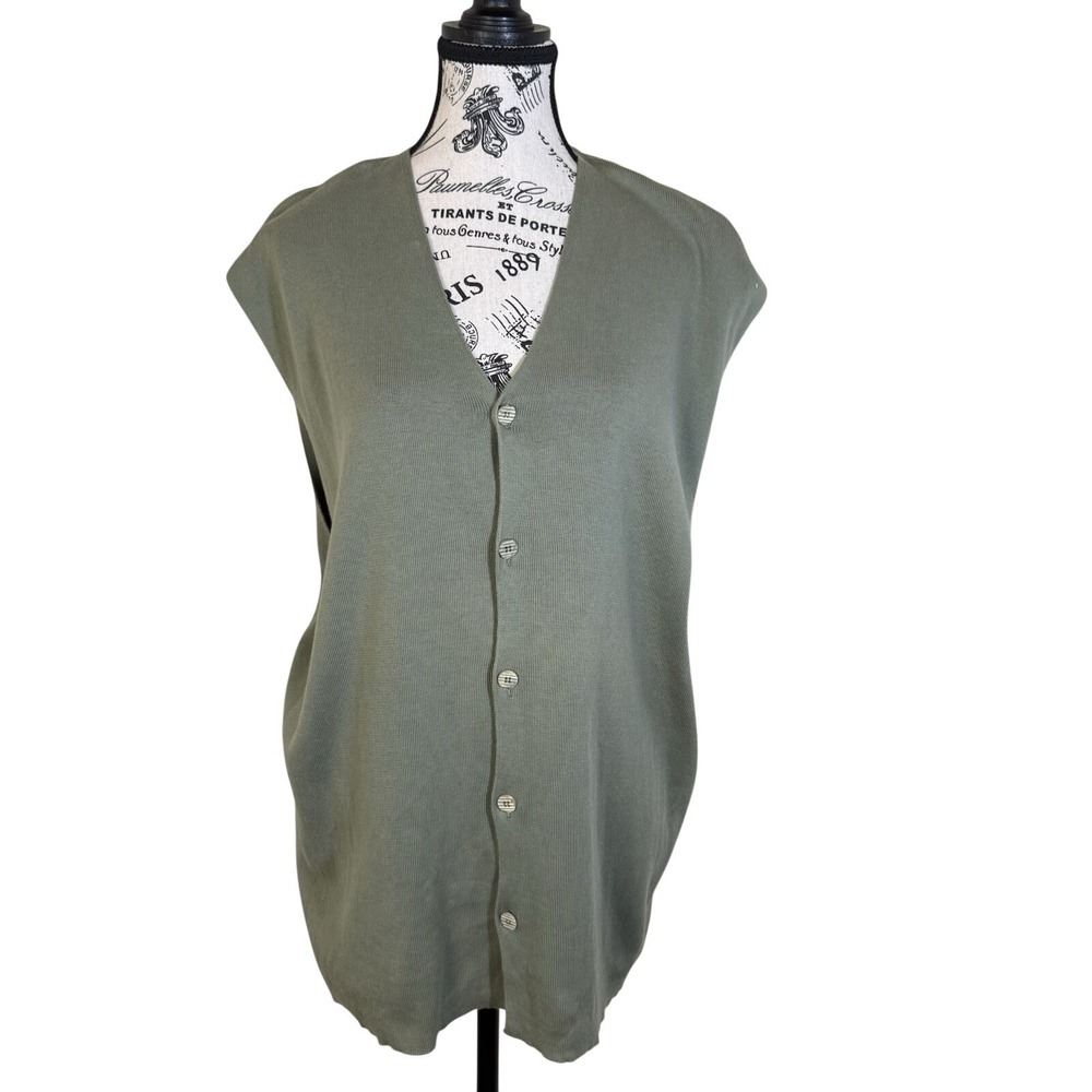 Gran Sasso Made in Italy Sleeveless Sz XXL Sweater Vest Olive Green Button Front - Picture 2 of 9